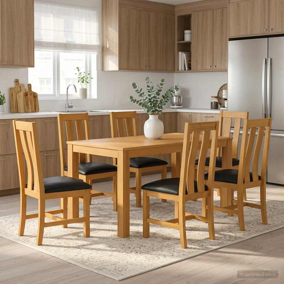 vidaXL Eetkamerset 7 st Zwart Massief Eikenhout vidaXL Eetkamerset 7 st Zwart Massief Eikenhout afbeelding 1