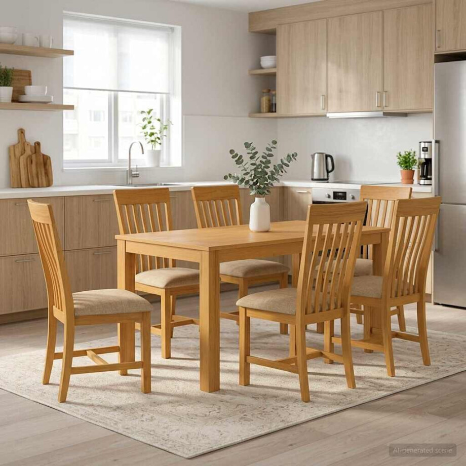 vidaXL Eetkamerset 7 st Beige Massief Eikenhout afbeelding 1