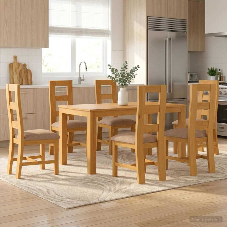 vidaXL Eetkamerset 7 st Grijs Massief Eikenhout vidaXL Eetkamerset 7 st Grijs Massief Eikenhout afbeelding 1