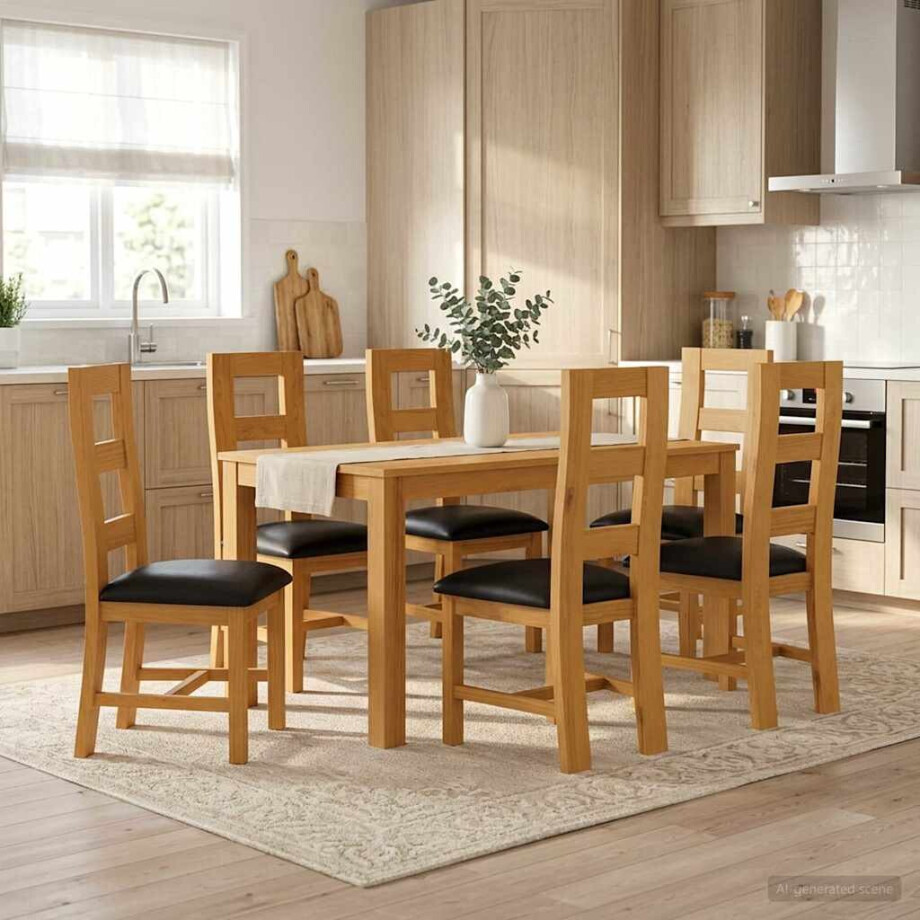 vidaXL Eetkamerset 7 st Zwart Massief Eikenhout vidaXL Eetkamerset 7 st Zwart Massief Eikenhout afbeelding 1