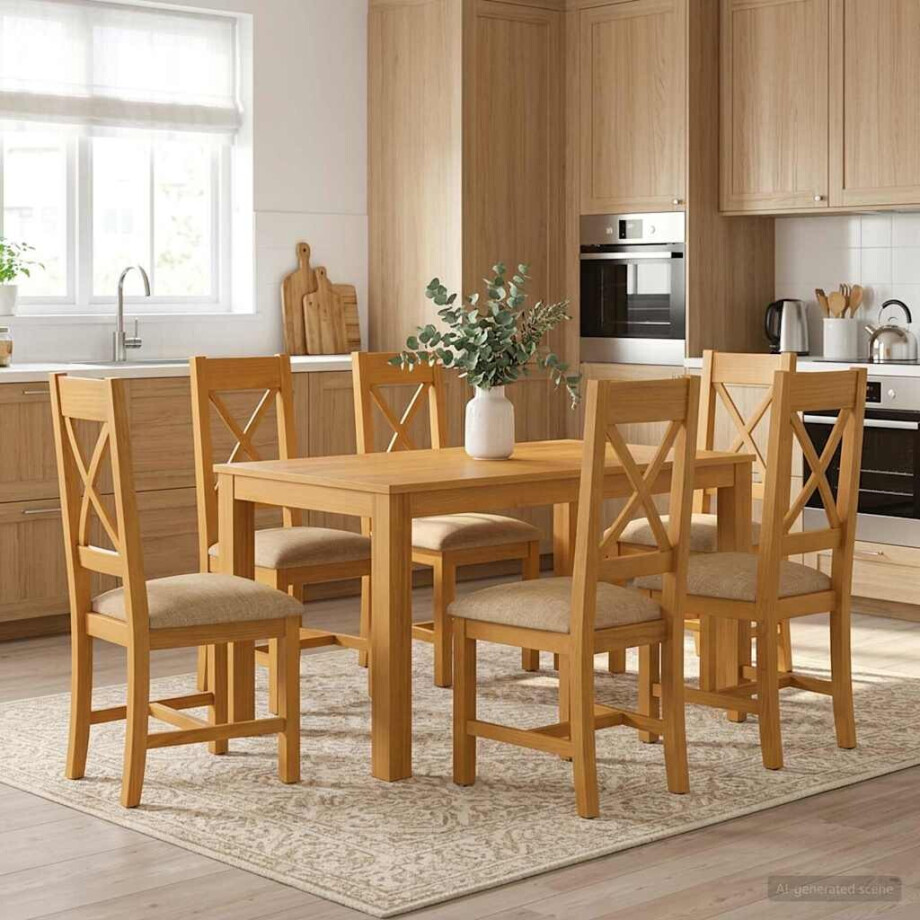 vidaXL Eetkamerset 7 st Beige Massief Eikenhout afbeelding 1