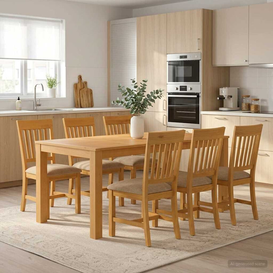 vidaXL Eetkamerset 7 st Beige Massief Eikenhout afbeelding 1