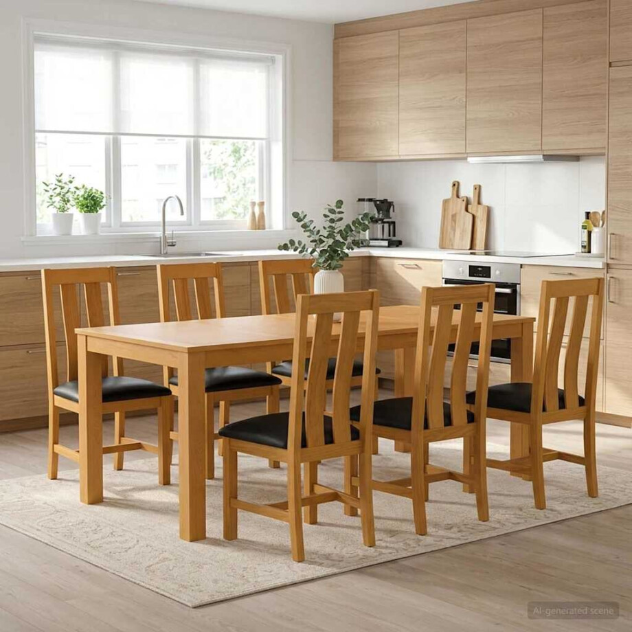 vidaXL Eetkamerset 7 st Zwart Massief Eikenhout vidaXL Eetkamerset 7 st Zwart Massief Eikenhout afbeelding 1