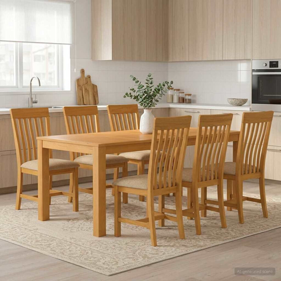 vidaXL Eetkamerset 7 st Beige Massief Eikenhout afbeelding 1