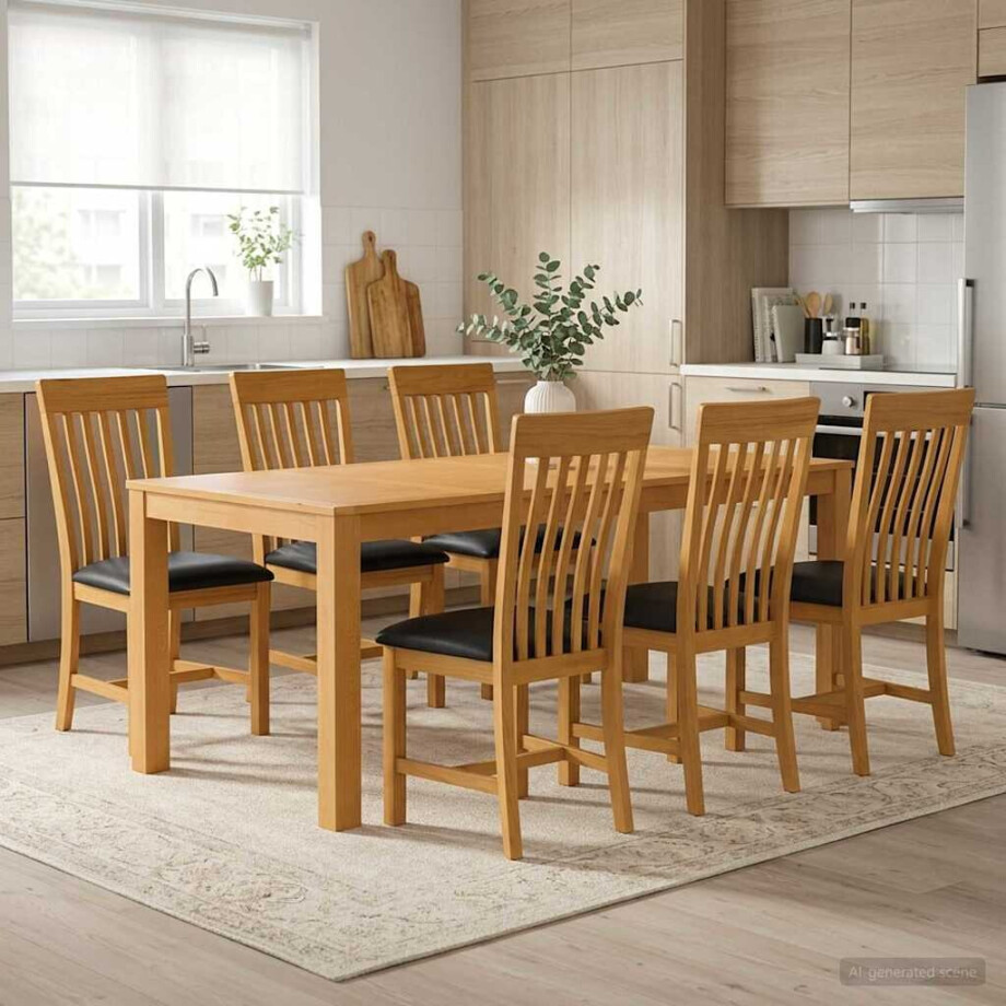 vidaXL Eetkamerset 7 st Zwart Massief Eikenhout vidaXL Eetkamerset 7 st Zwart Massief Eikenhout afbeelding 1
