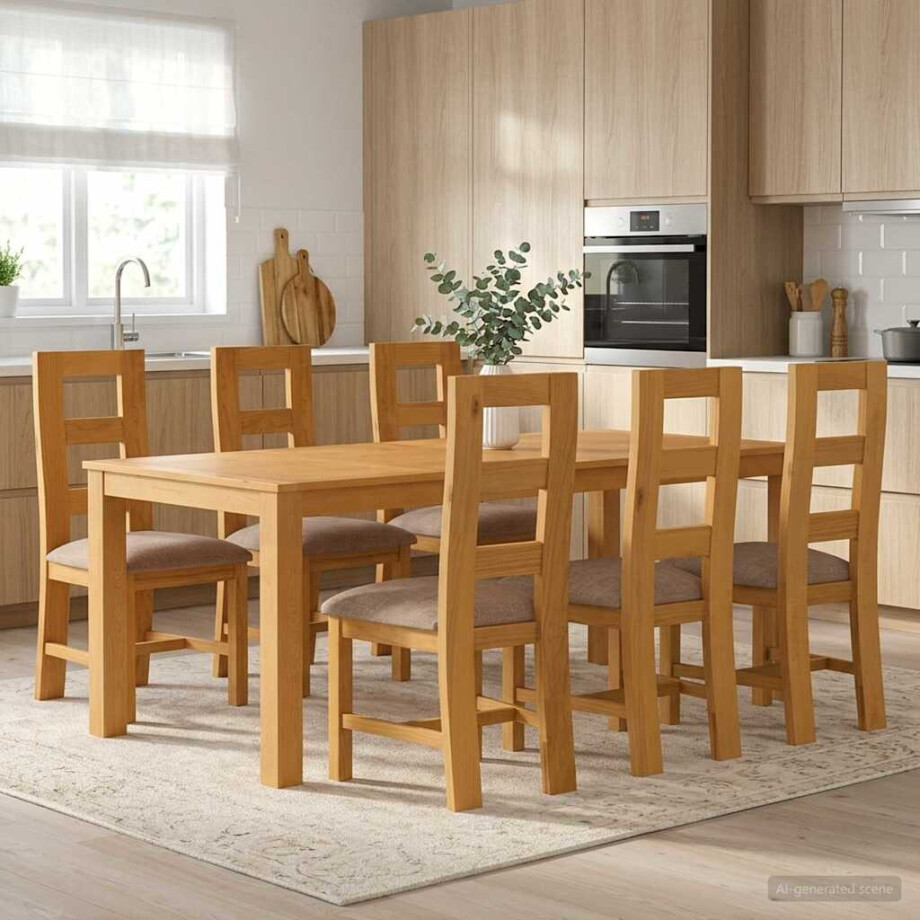 vidaXL Eetkamerset 7 st Grijs Massief Eikenhout vidaXL Eetkamerset 7 st Grijs Massief Eikenhout afbeelding 1
