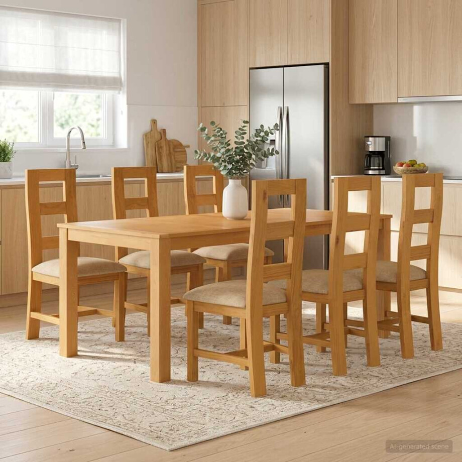 vidaXL Eetkamerset 7 st Beige Massief Eikenhout afbeelding 1