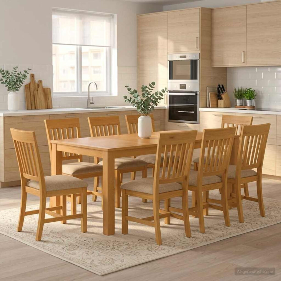 vidaXL Eetkamerset 9 st Beige Massief Eikenhout afbeelding 1