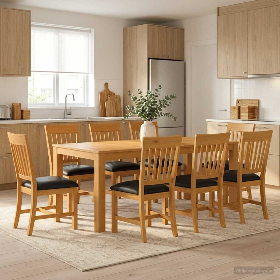 vidaXL Eetkamerset 9 st Zwart Massief Eikenhout vidaXL Eetkamerset 9 st Zwart Massief Eikenhout afbeelding 1