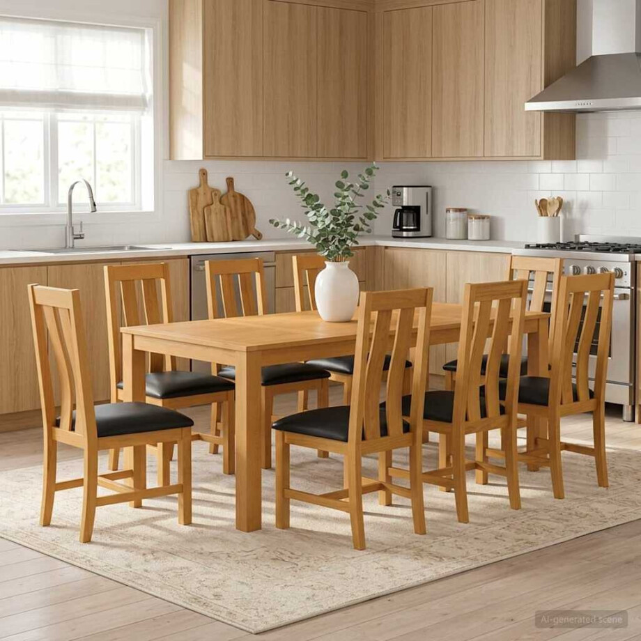 vidaXL Eetkamerset 9 st Zwart Massief Eikenhout vidaXL Eetkamerset 9 st Zwart Massief Eikenhout afbeelding 1