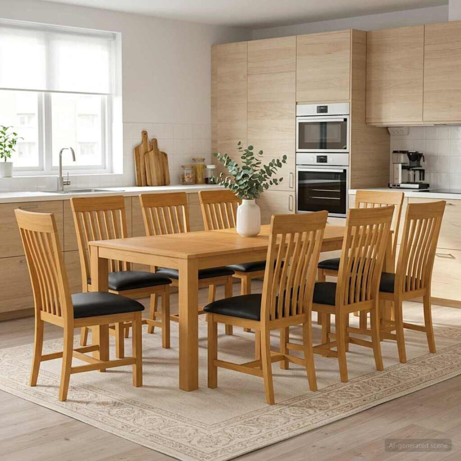 vidaXL Eetkamerset 9 st Zwart Massief Eikenhout vidaXL Eetkamerset 9 st Zwart Massief Eikenhout afbeelding 1