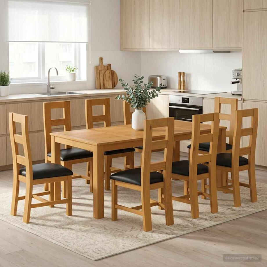 vidaXL Eetkamerset 9 st Zwart Massief Eikenhout vidaXL Eetkamerset 9 st Zwart Massief Eikenhout afbeelding 1