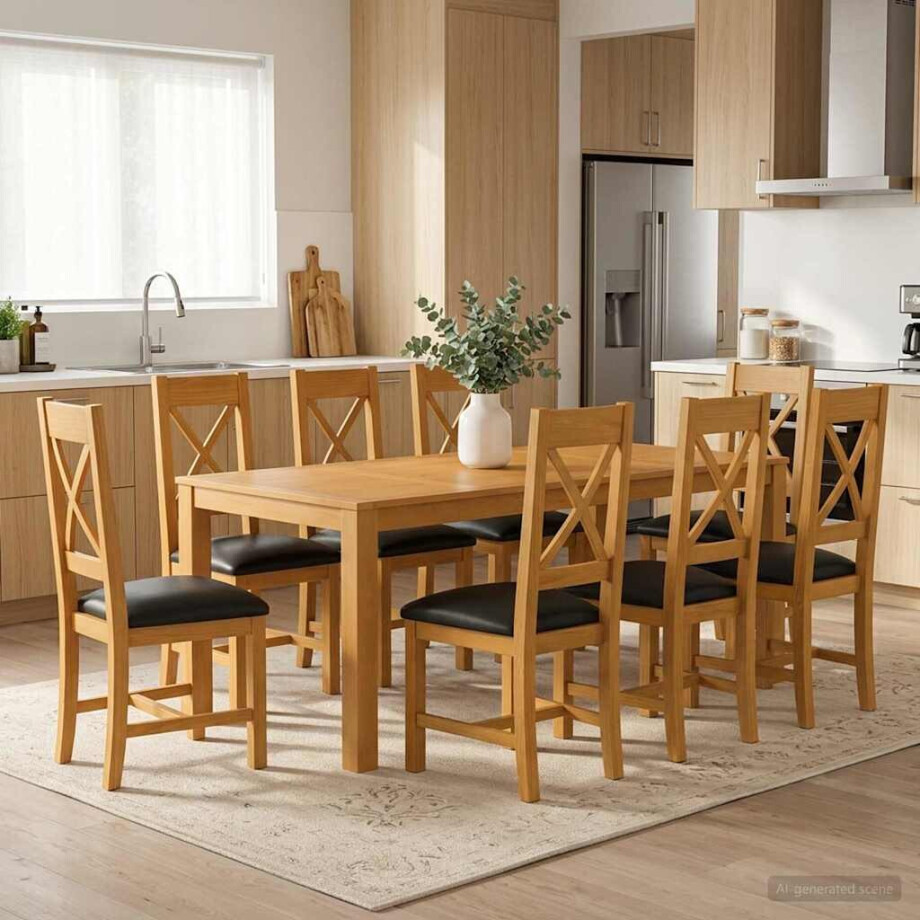 vidaXL Eetkamerset 9 st Zwart Massief Eikenhout vidaXL Eetkamerset 9 st Zwart Massief Eikenhout afbeelding 1
