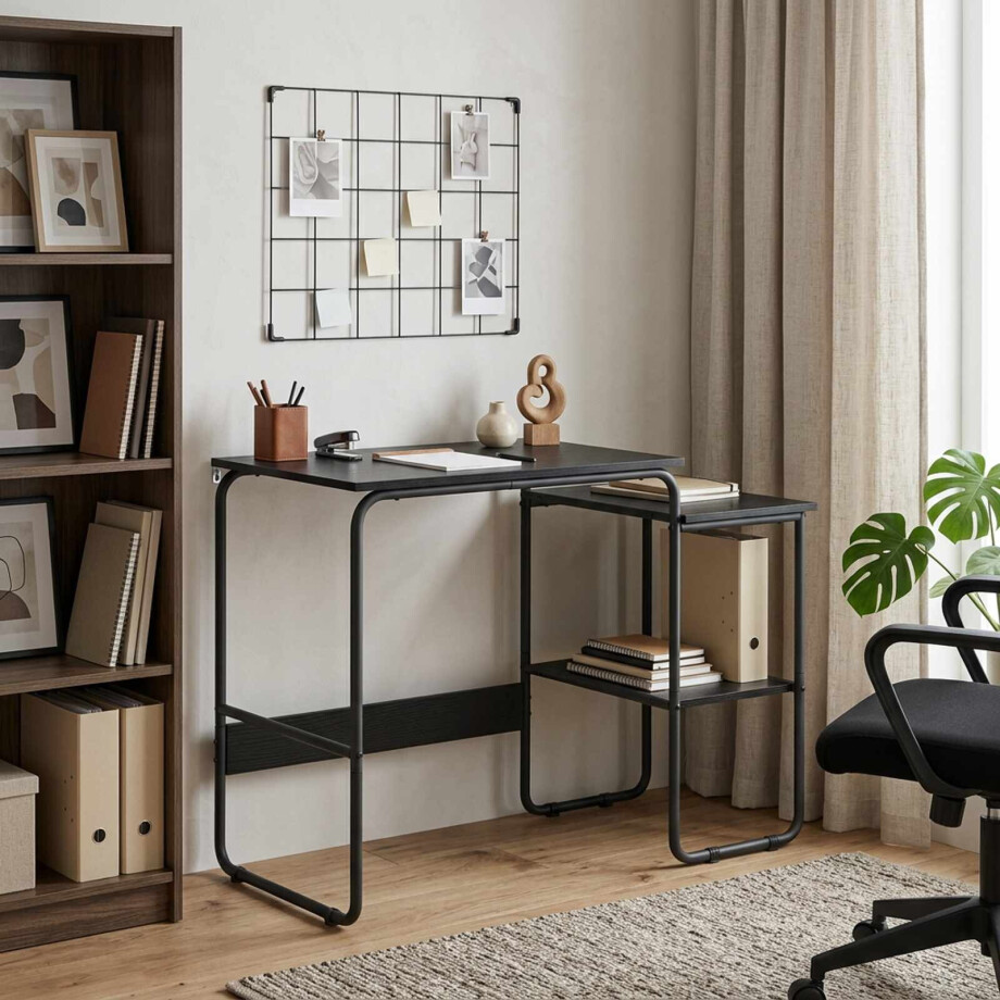 vidaXL Bureau met opbergruimte Zwart eiken 100 x 50 x 75 cm vidaXL Bureau met opbergruimte Zwart eiken 100 x 50 x 75 cm afbeelding 1