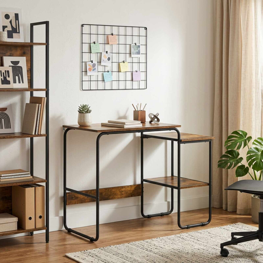 vidaXL Bureau met opbergruimte Gerookt eiken 100 x 50 x 75 cm vidaXL Bureau met opbergruimte Gerookt eiken 100 x 50 x 75 cm afbeelding 1