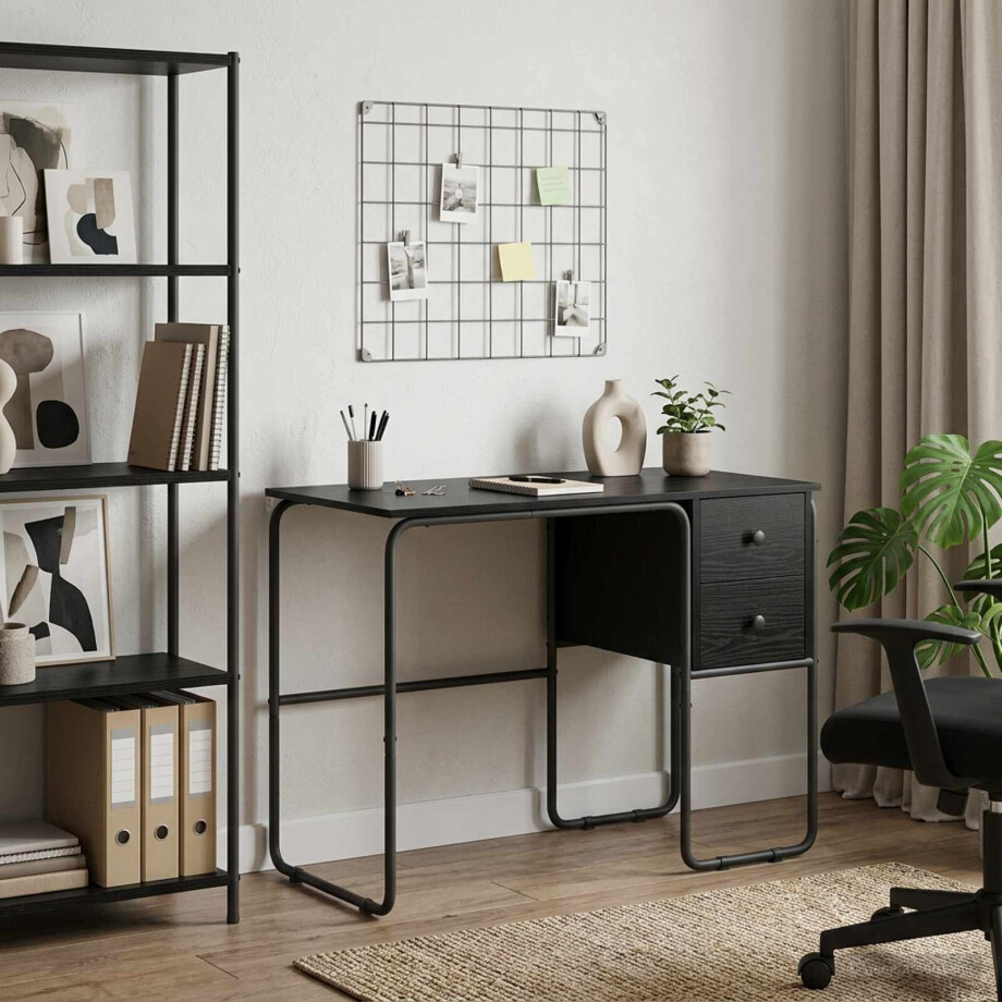 vidaXL Bureau met opbergruimte Zwart eiken 100 x 50 x 75 cm afbeelding 1