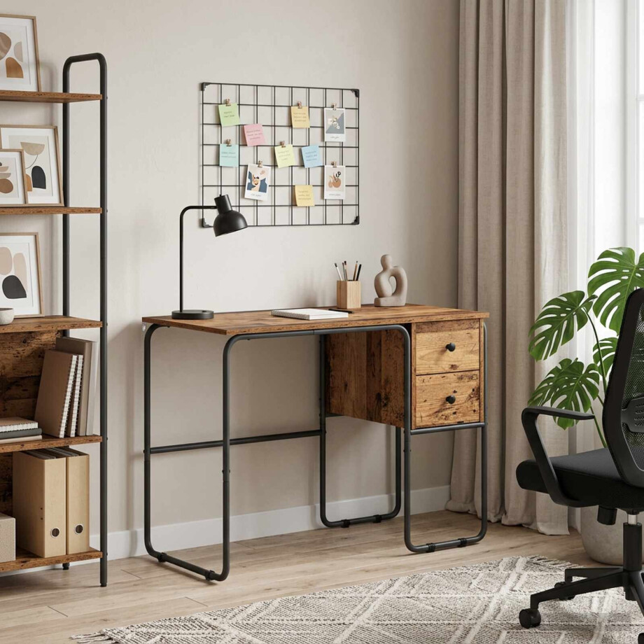 vidaXL Bureau met opbergruimte Eikenhout 100 x 50 x 75 cm vidaXL Bureau met opbergruimte Eikenhout 100 x 50 x 75 cm afbeelding 1
