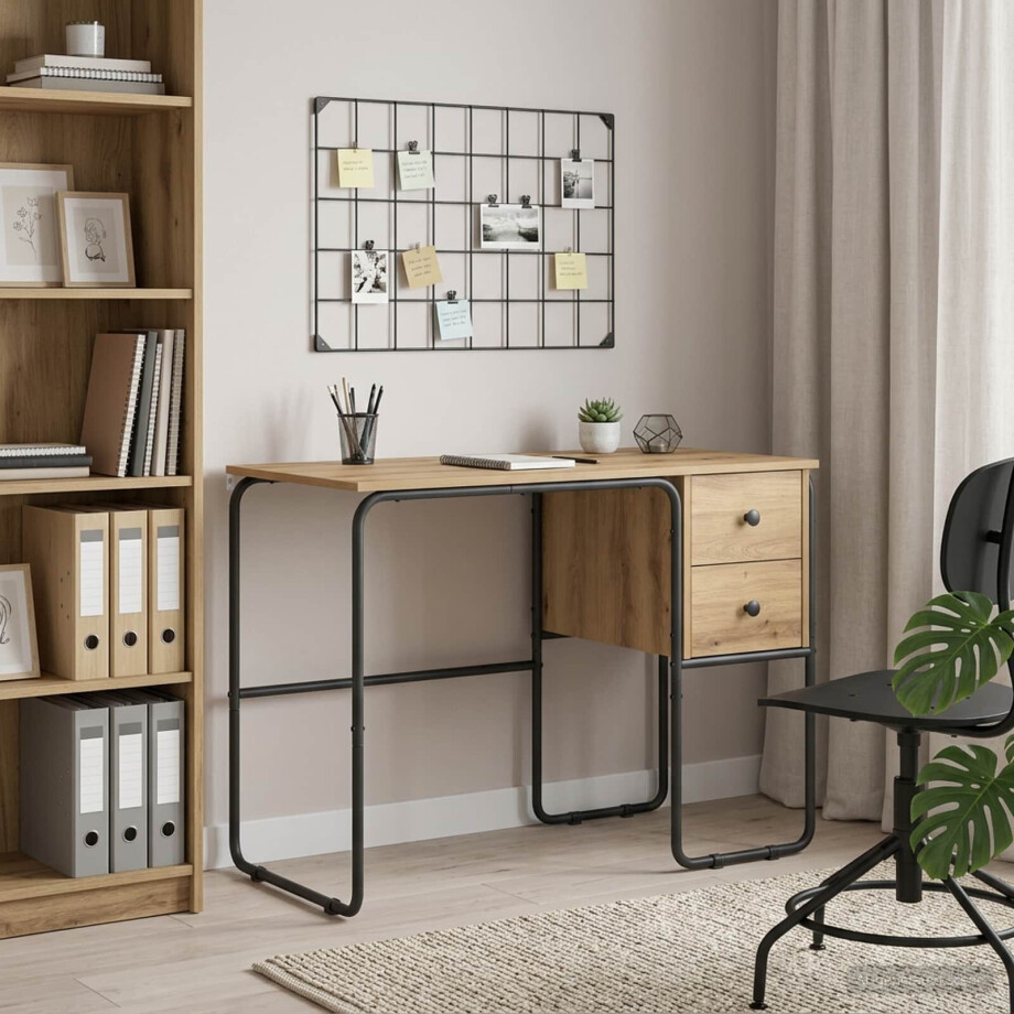 vidaXL Bureau met opbergruimte Artisanaal eiken 100 x 50 x 75 cm afbeelding 1