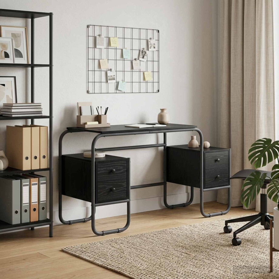 vidaXL Bureau met opbergruimte Zwart eiken 145 x 50 x 75 cm afbeelding 1