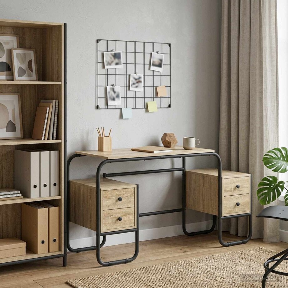 vidaXL Bureau met opbergruimte Sonoma Eiken 145 x 50 x 75 cm afbeelding 1