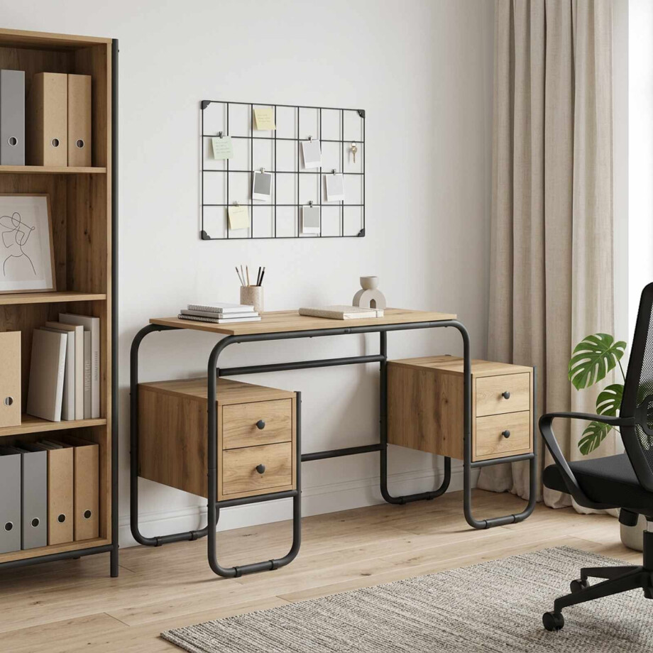 vidaXL Bureau met opbergruimte Artisanaal eiken 145 x 50 x 75 cm afbeelding 1
