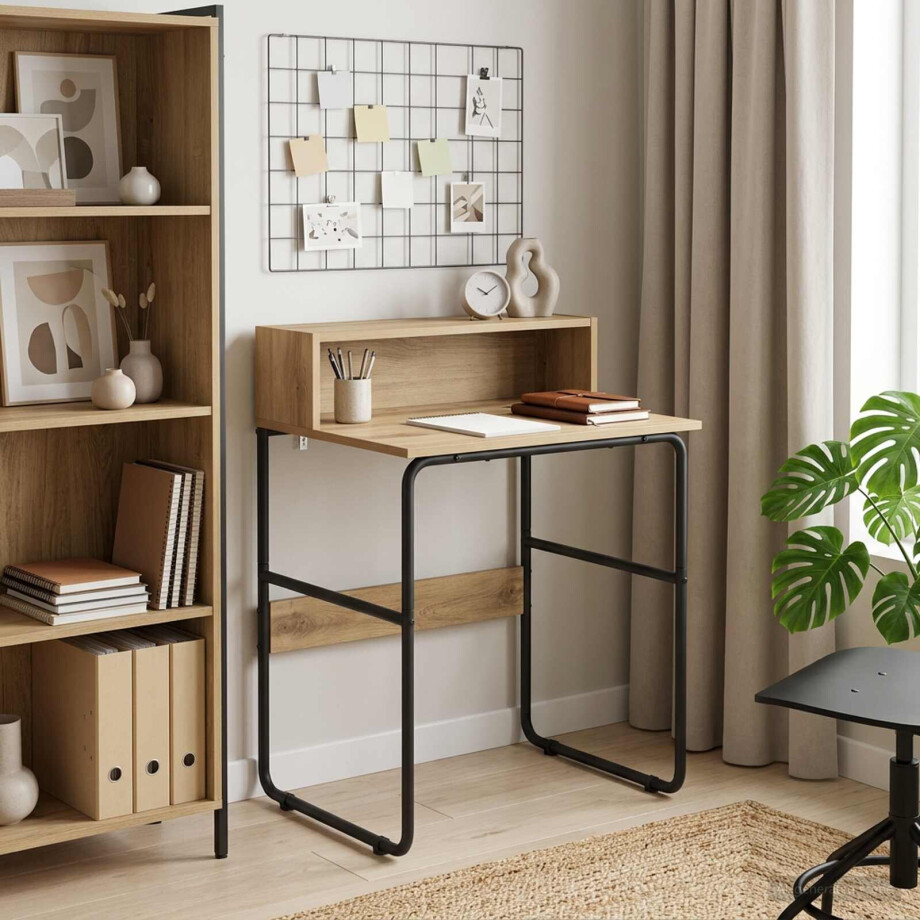 vidaXL Bureau met opbergruimte Artisanaal eiken 60 x 50 x 91 cm afbeelding 1