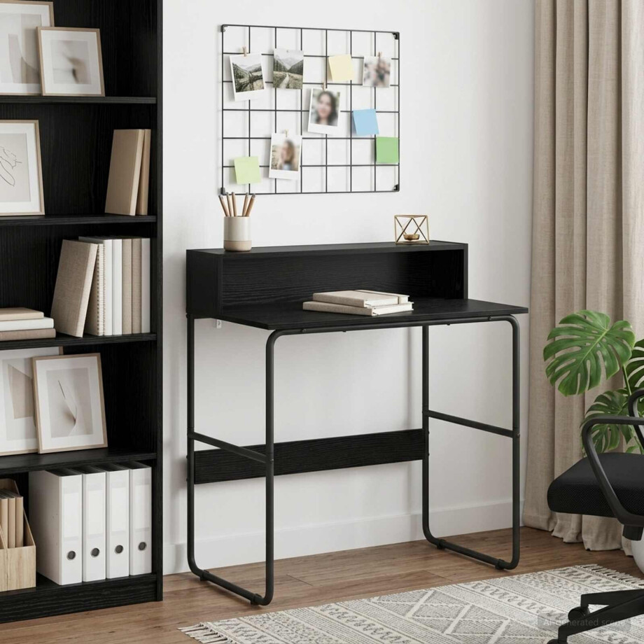 vidaXL Bureau met opbergruimte Zwart eiken 80 x 50 x 91 cm afbeelding 1