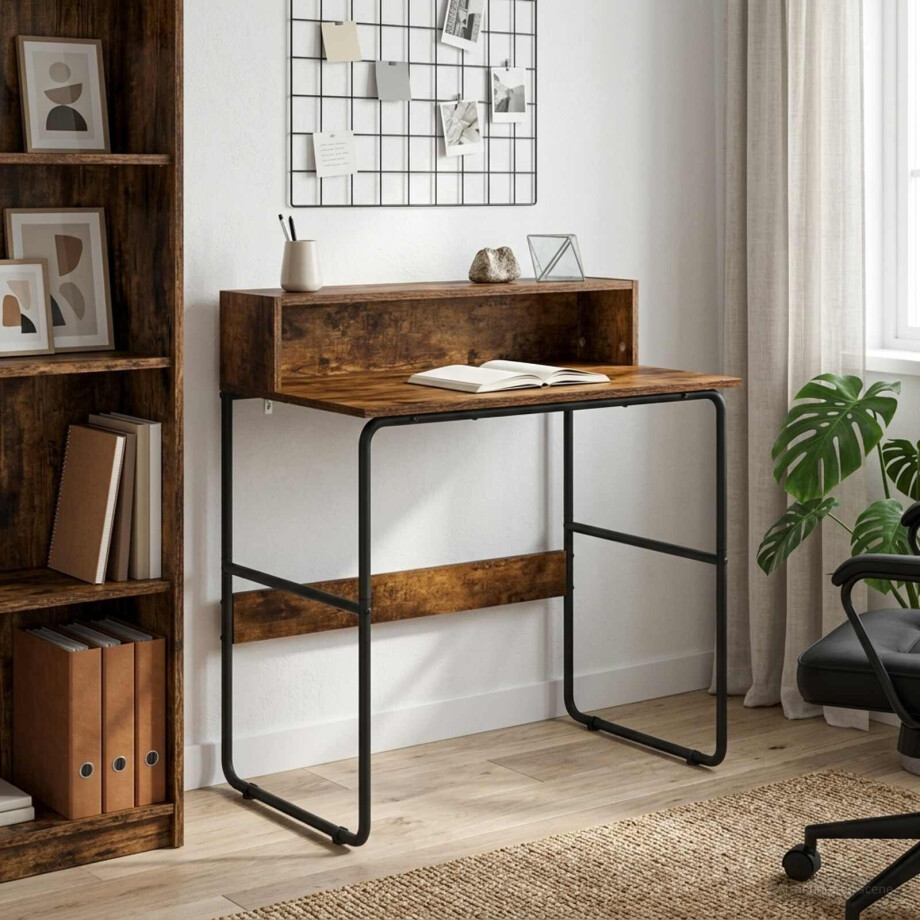 vidaXL Bureau met opbergruimte Gerookt eiken 80 x 50 x 91 cm vidaXL Bureau met opbergruimte Gerookt eiken 80 x 50 x 91 cm afbeelding 1