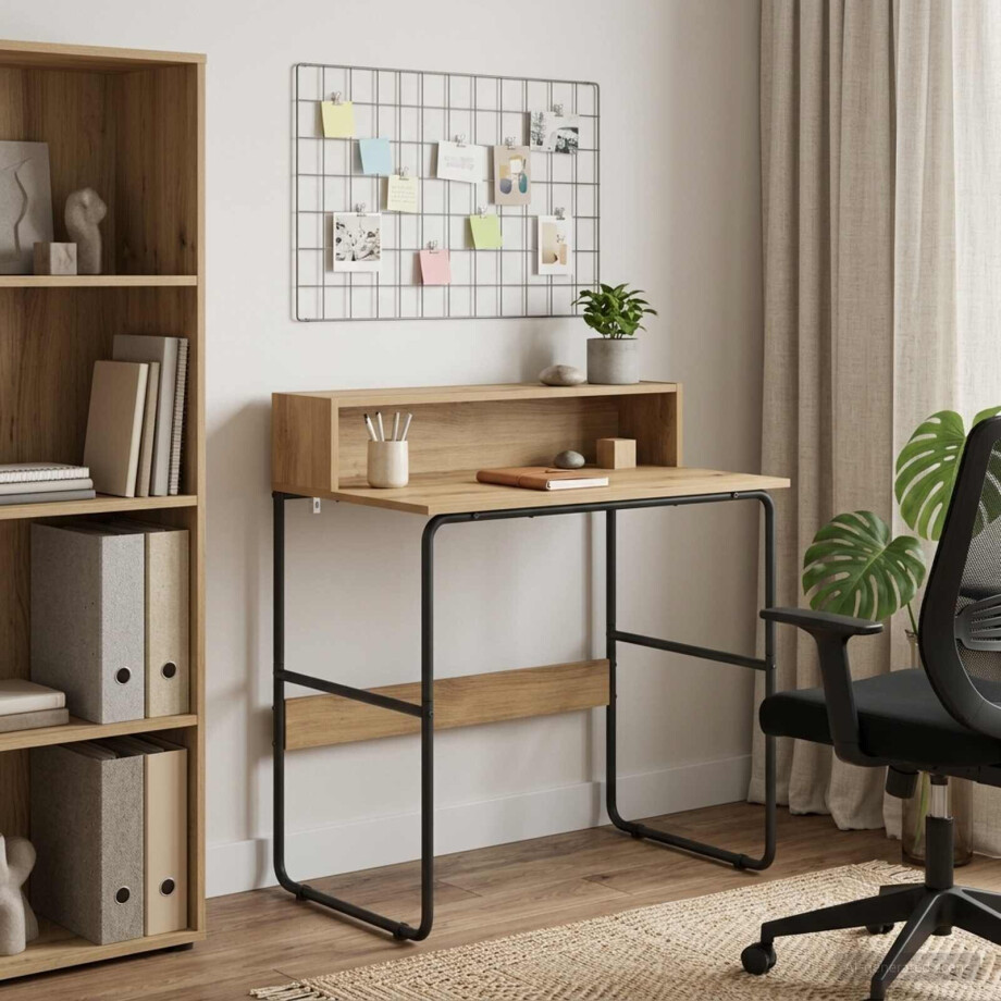 vidaXL Bureau met opbergruimte Artisanaal eiken 80 x 50 x 91 cm afbeelding 1