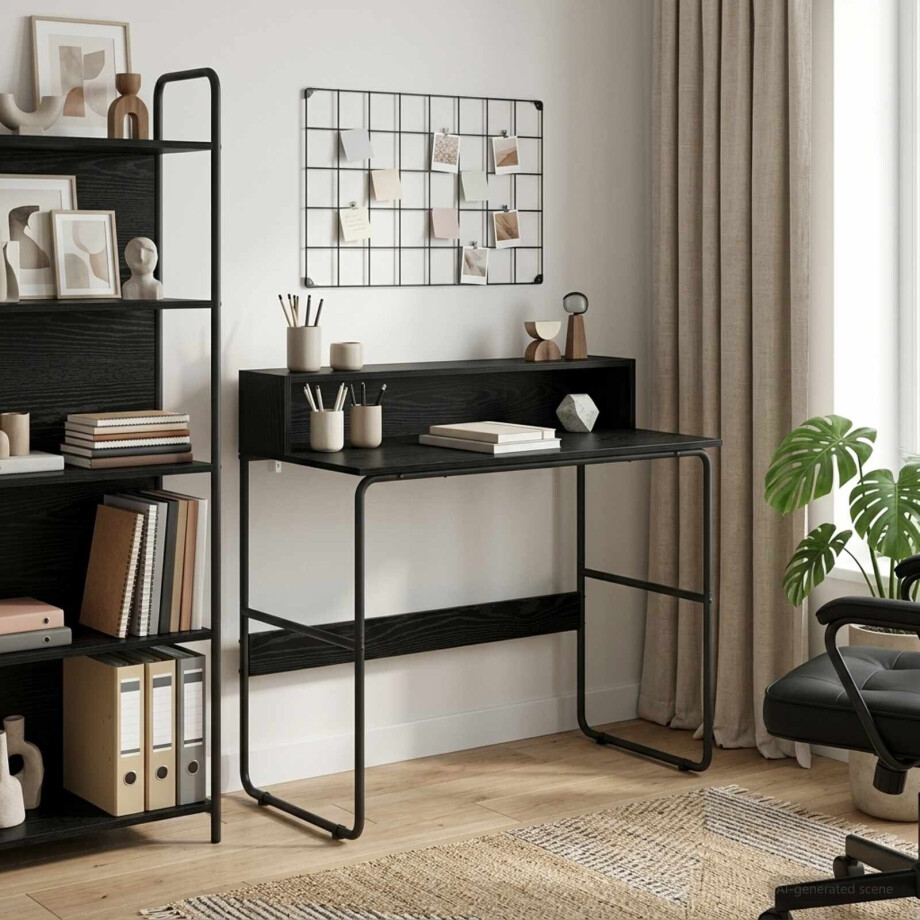vidaXL Bureau met opbergruimte Zwart eiken 100 x 50 x 91 cm afbeelding 1