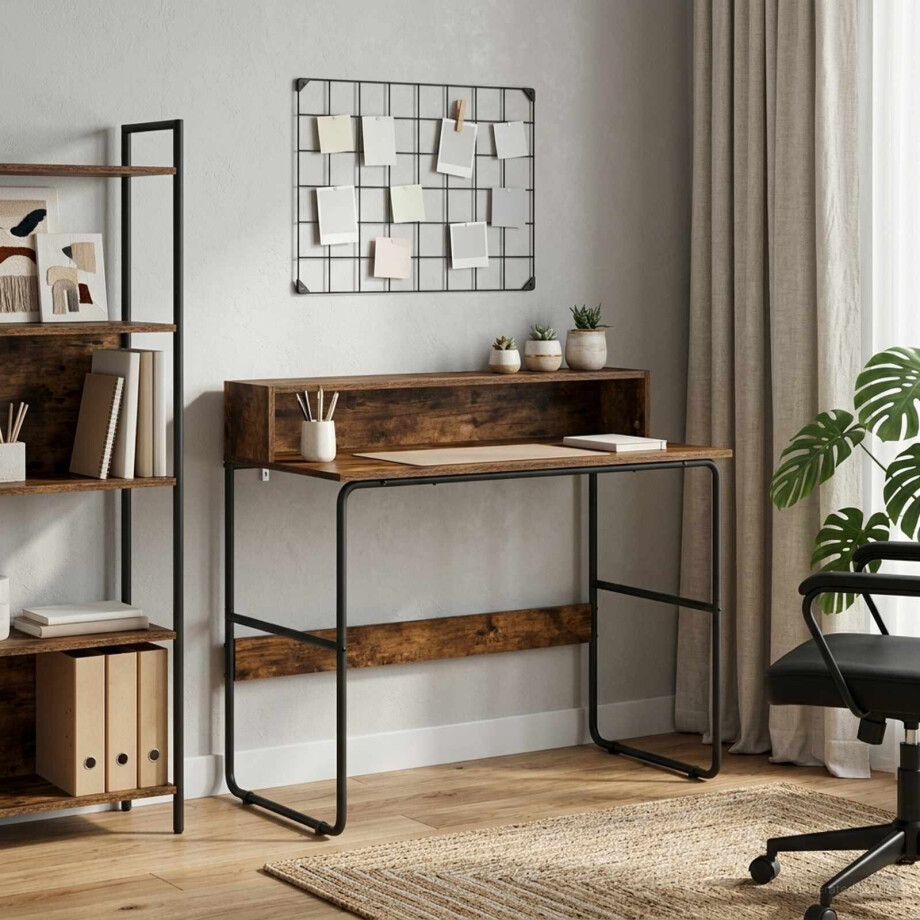 vidaXL Bureau met opbergruimte Gerookt eiken 100 x 50 x 91 cm afbeelding 1