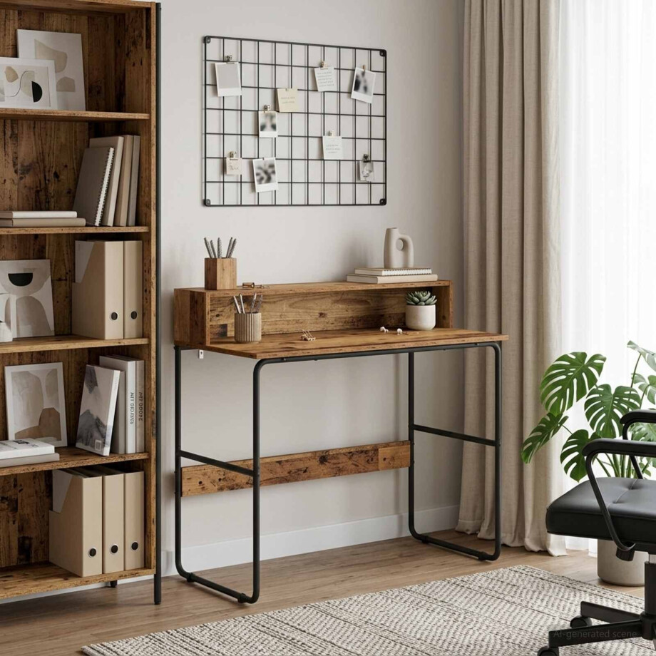 vidaXL Bureau met opbergruimte Eikenhout 100 x 50 x 91 cm vidaXL Bureau met opbergruimte Eikenhout 100 x 50 x 91 cm afbeelding 1