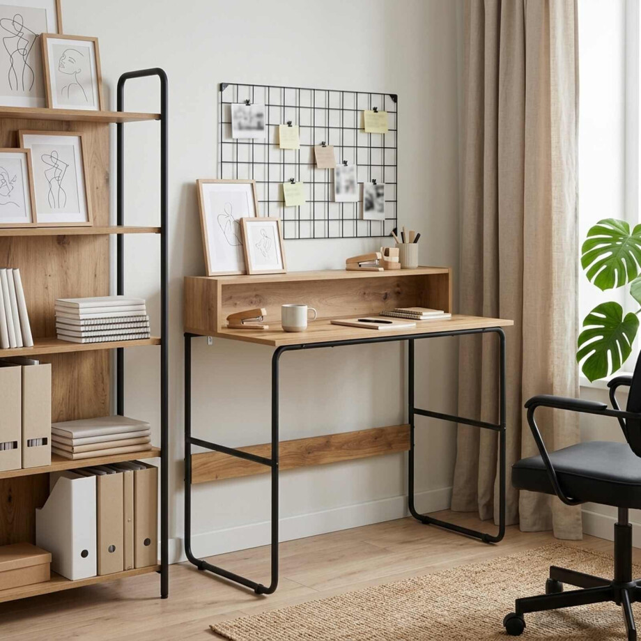 vidaXL Bureau met opbergruimte Artisanaal eiken 100 x 50 x 91 cm afbeelding 1