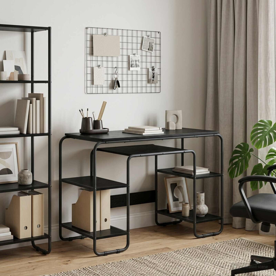 vidaXL Bureau met opbergruimte Zwart eiken 113.5 x 52 x 75.5 cm vidaXL Bureau met opbergruimte Zwart eiken 113.5 x 52 x 75.5 cm afbeelding 1