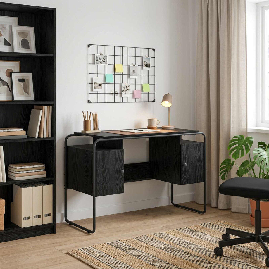 vidaXL Bureau met opbergruimte Zwart eiken 120 x 50.5 x 75.5 cm afbeelding 1