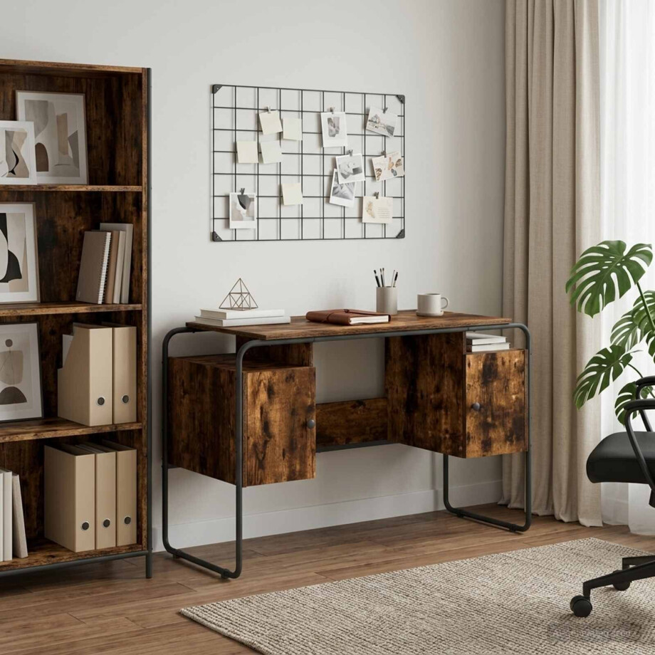 vidaXL Bureau met opbergruimte Gerookt eiken 120 x 50.5 x 75.5 cm afbeelding 1