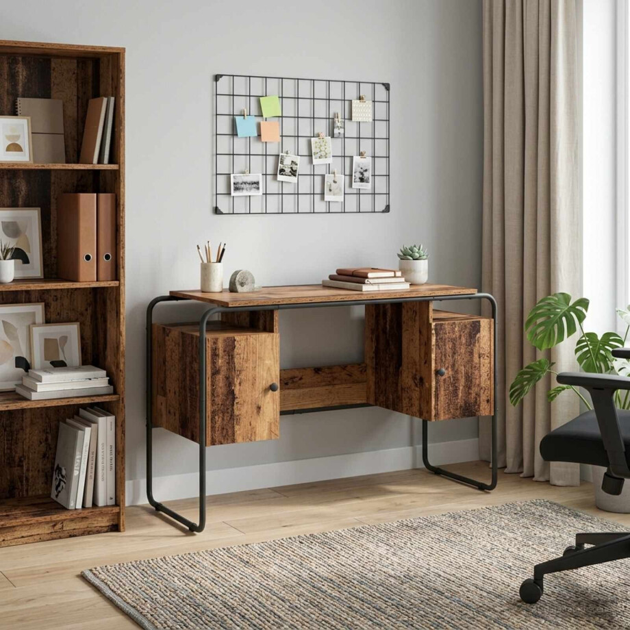 vidaXL Bureau met opbergruimte Eikenhout 120 x 50.5 x 75.5 cm afbeelding 1