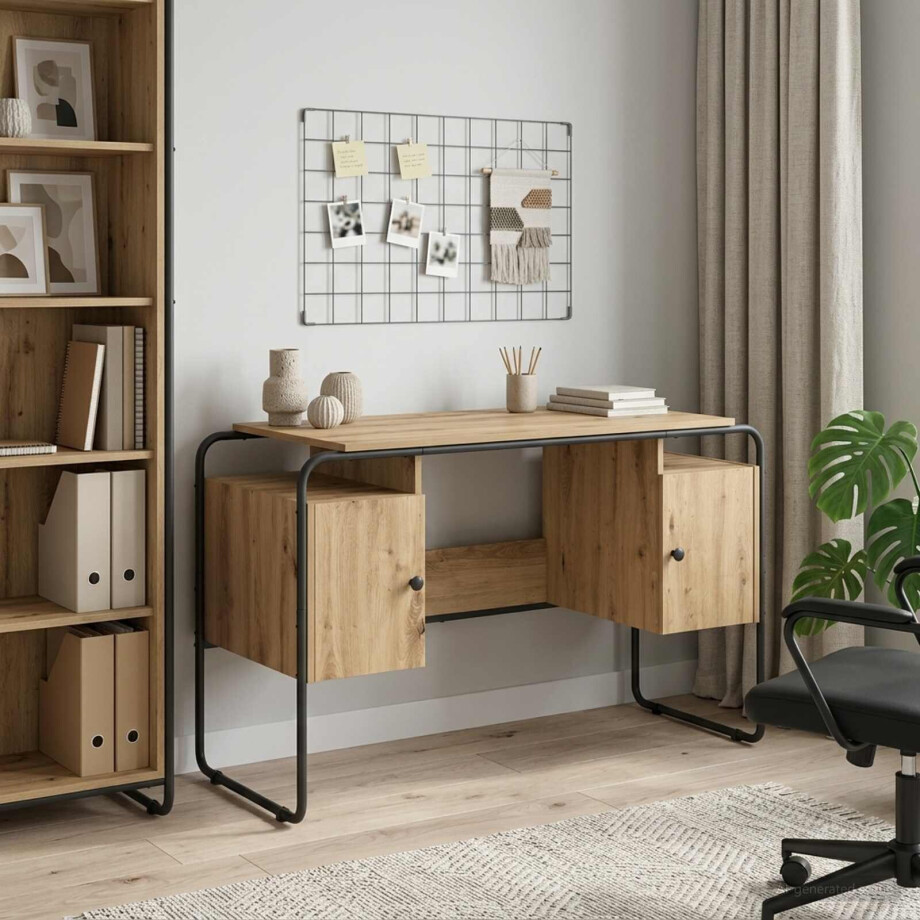 vidaXL Bureau met opbergruimte Artisanaal eiken 120 x 50.5 x 75.5 cm afbeelding 1
