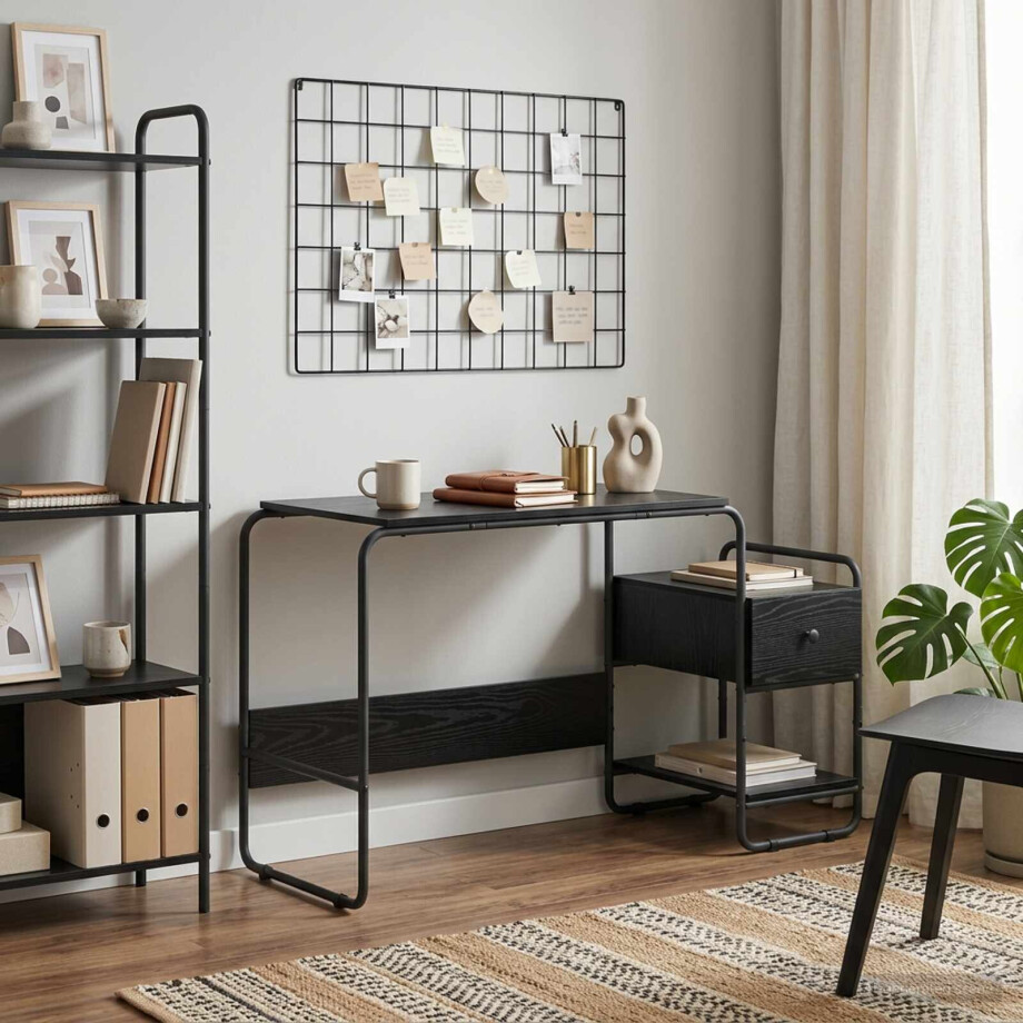 vidaXL Bureau met opbergruimte Zwart eiken 131,5 x 50 x 75,5 cm afbeelding 1