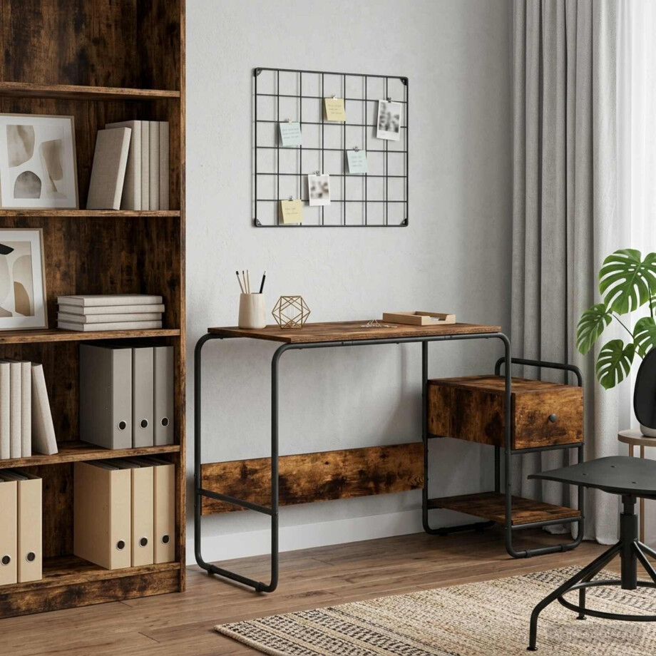 vidaXL Bureau met opbergruimte Gerookt eiken 131,5 x 50 x 75,5 cm afbeelding 1