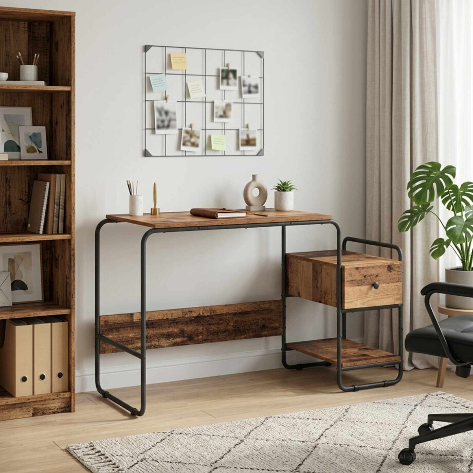 vidaXL Bureau met opbergruimte Eikenhout 131,5 x 50 x 75,5 cm afbeelding 1
