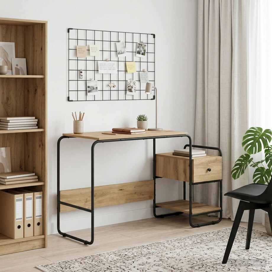 vidaXL Bureau met opbergruimte Artisanaal eiken 131,5 x 50 x 75,5 cm afbeelding 1