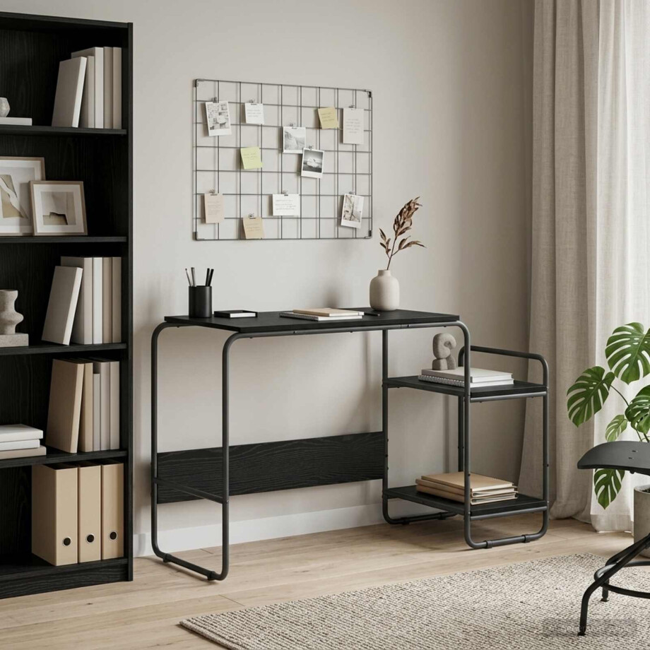 vidaXL Bureau met opbergruimte Zwart eiken 131.5 x 50 x 75.5 cm afbeelding 1