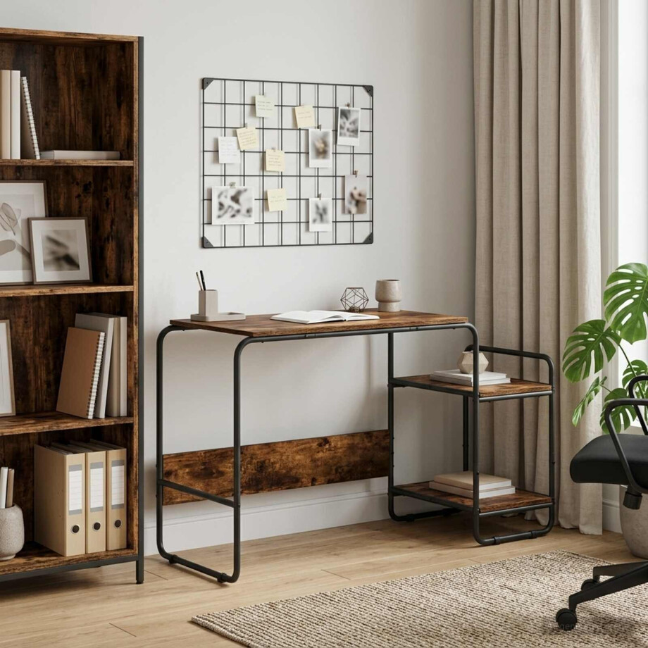 vidaXL Bureau met opbergruimte Gerookt eiken 131.5 x 50 x 75.5 cm afbeelding 1