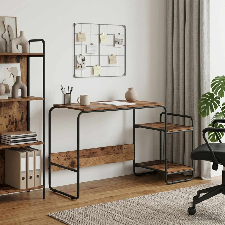 vidaXL Bureau met opbergruimte Eikenhout 131.5 x 50 x 75.5 cm afbeelding 1