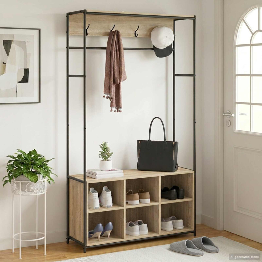 vidaXL Kapstok met schoenenbank Sonoma Eiken 100 x 32 x 180,5 cm vidaXL Kapstok met schoenenbank Sonoma Eiken 100 x 32 x 180,5 cm afbeelding 1