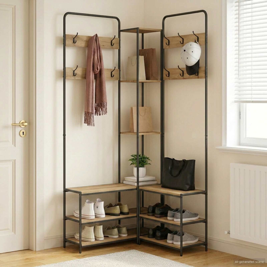 vidaXL Kapstok met schoenenbank Artisanaal eiken 143 x 30 x 199,5 cm vidaXL Kapstok met schoenenbank Artisanaal eiken 143 x 30 x 199,5 cm afbeelding 1