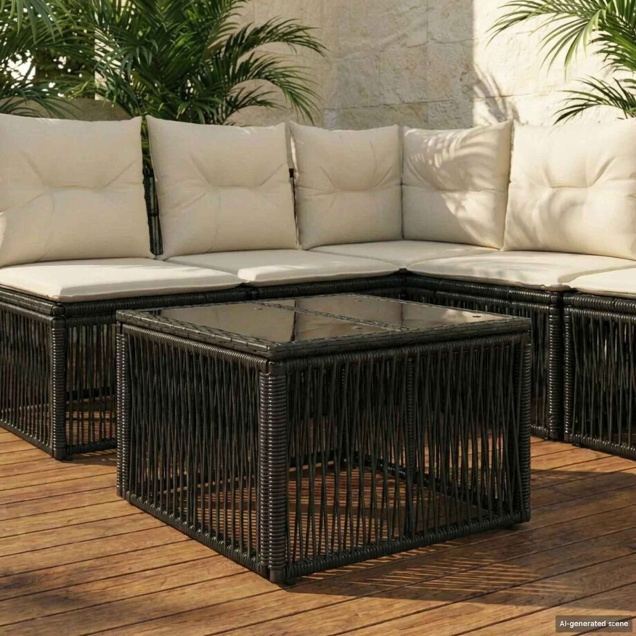 vidaXL Tuintafel Zwart 55 x 55 x 37 cm PE Rattan en Glas vidaXL Tuintafel Zwart 55 x 55 x 37 cm PE Rattan en Glas afbeelding 1