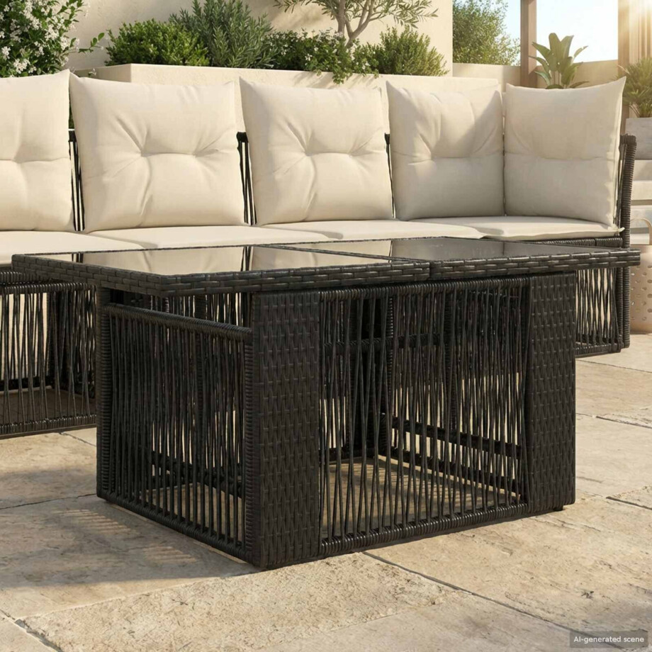 vidaXL Tuinstafel Zwart 100 x 55 x 37 cm PE Rattan en Glas vidaXL Tuinstafel Zwart 100 x 55 x 37 cm PE Rattan en Glas afbeelding 1