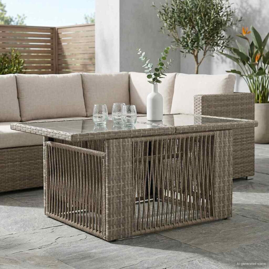 vidaXL Tuinstafel Grijs 100 x 55 x 37 cm PE Rattan en Glas vidaXL Tuinstafel Grijs 100 x 55 x 37 cm PE Rattan en Glas afbeelding 1